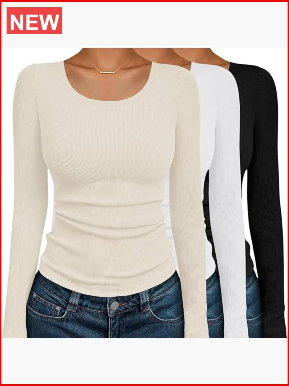 Long Sleeve Scoop Neck Ribbed Thermal Undershirts 3-Pack Fitted Layering Tees
